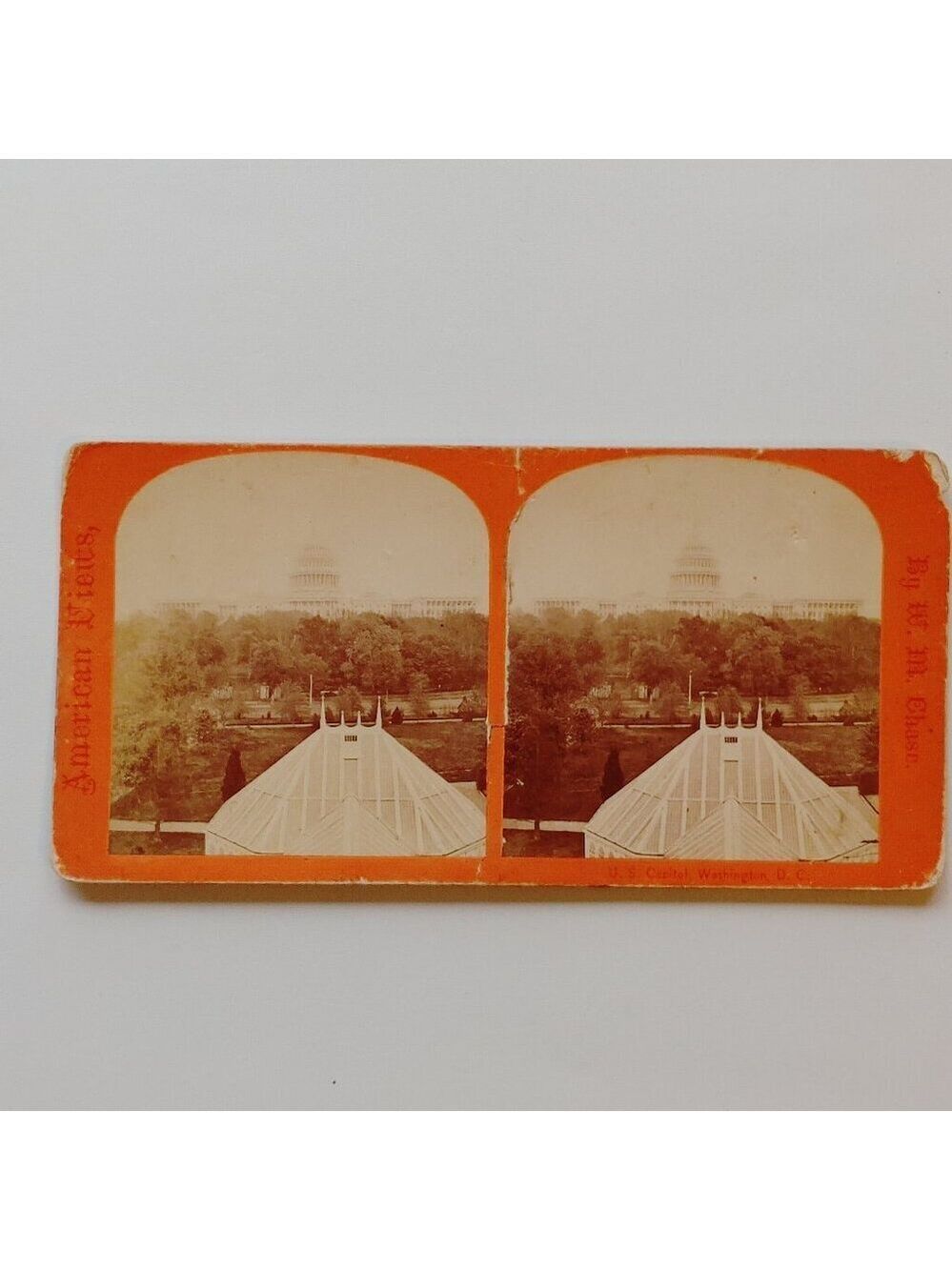 ANTIQUE Stereograph Card United States Capitol Building from the Botanic Gardens